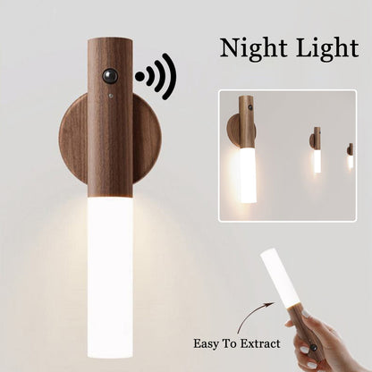 Auto LED USB Magnetisch Hout Draadloos Nachtlampje Gangen Portiekverlichting PIR Bewegingsmelder Wandlamp Kastlamp